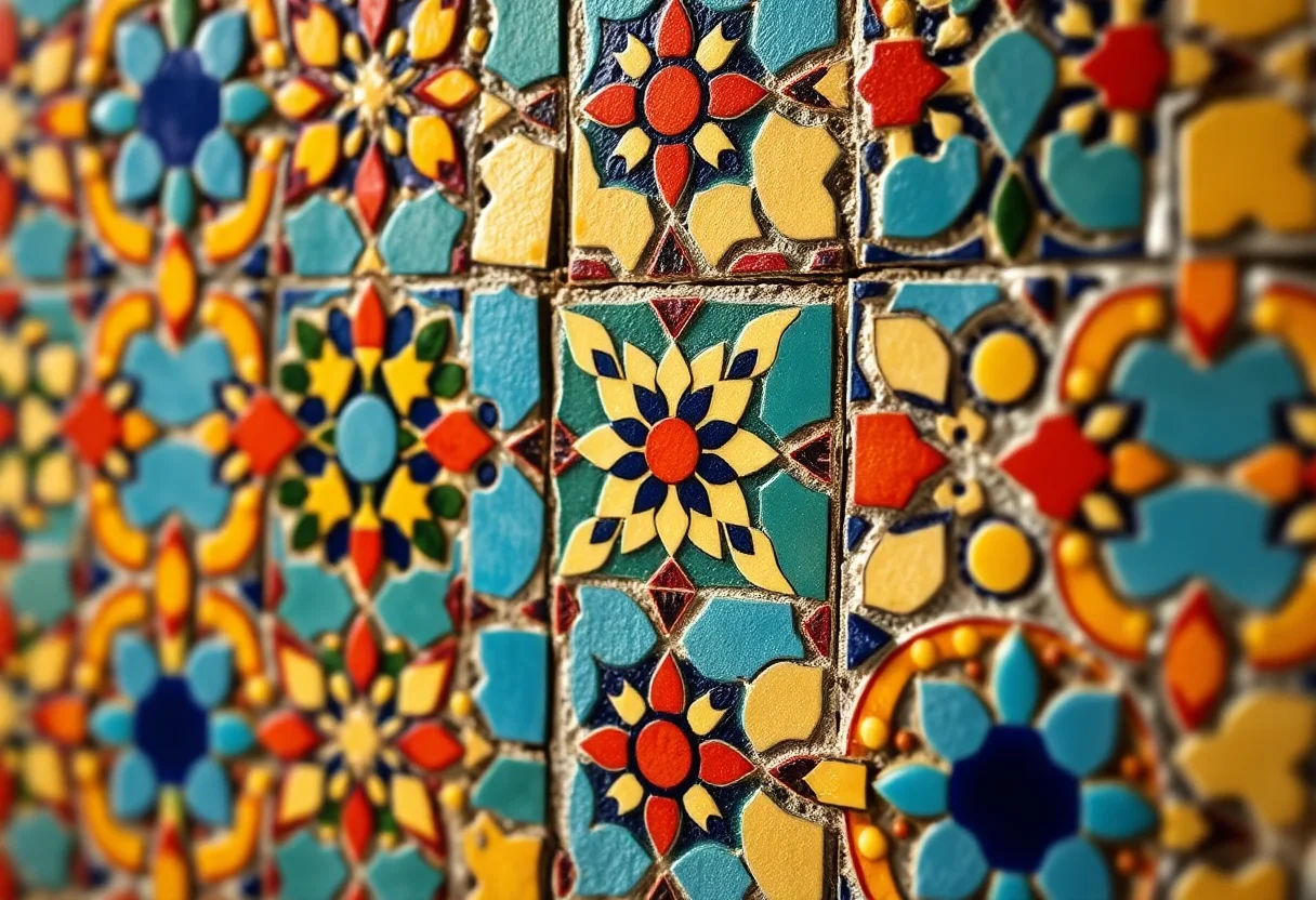 A close-up of a colorful, intricate Anatolian mosaic tile pattern.