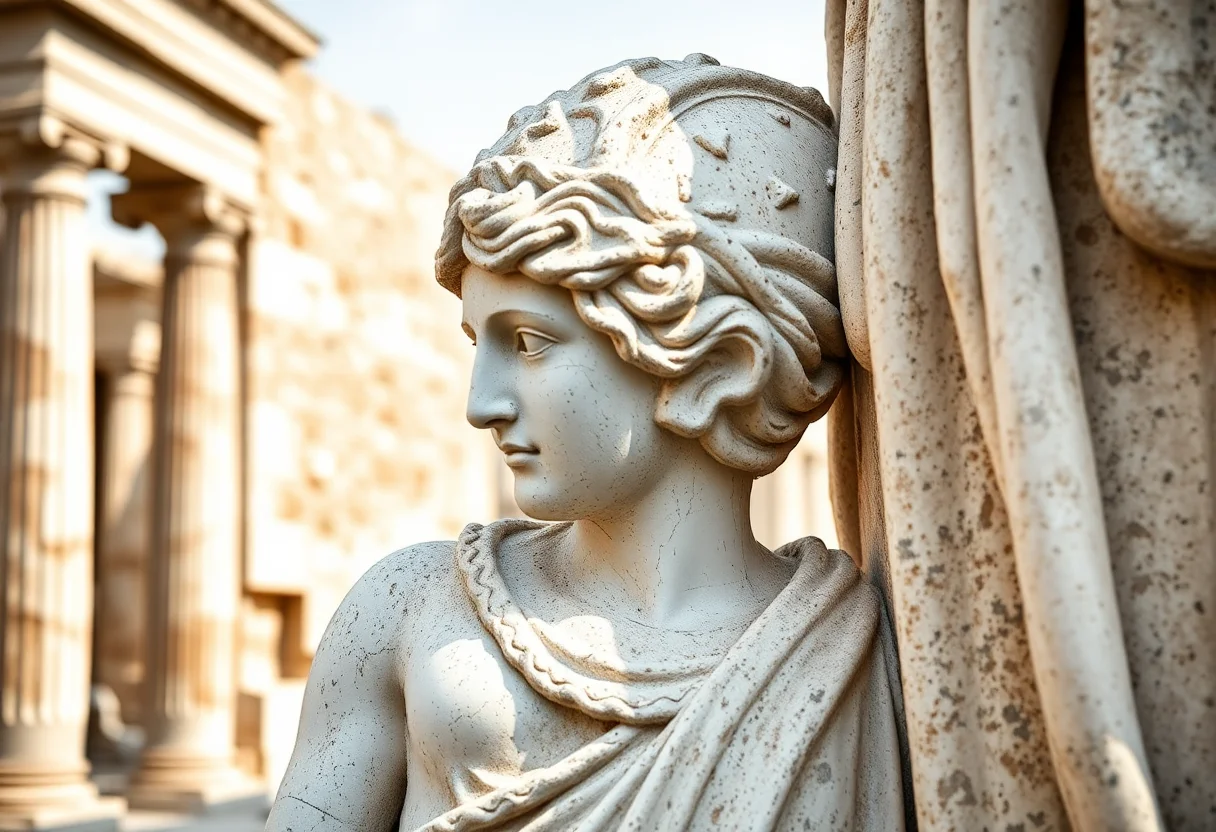 An ancient statue detail from a historical site in Aegean Turkey.