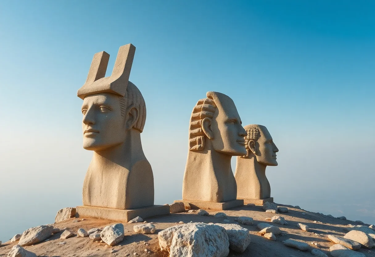 Ancient stone heads of gods at the summit of Mount Nemrut in Southeastern Anatolia