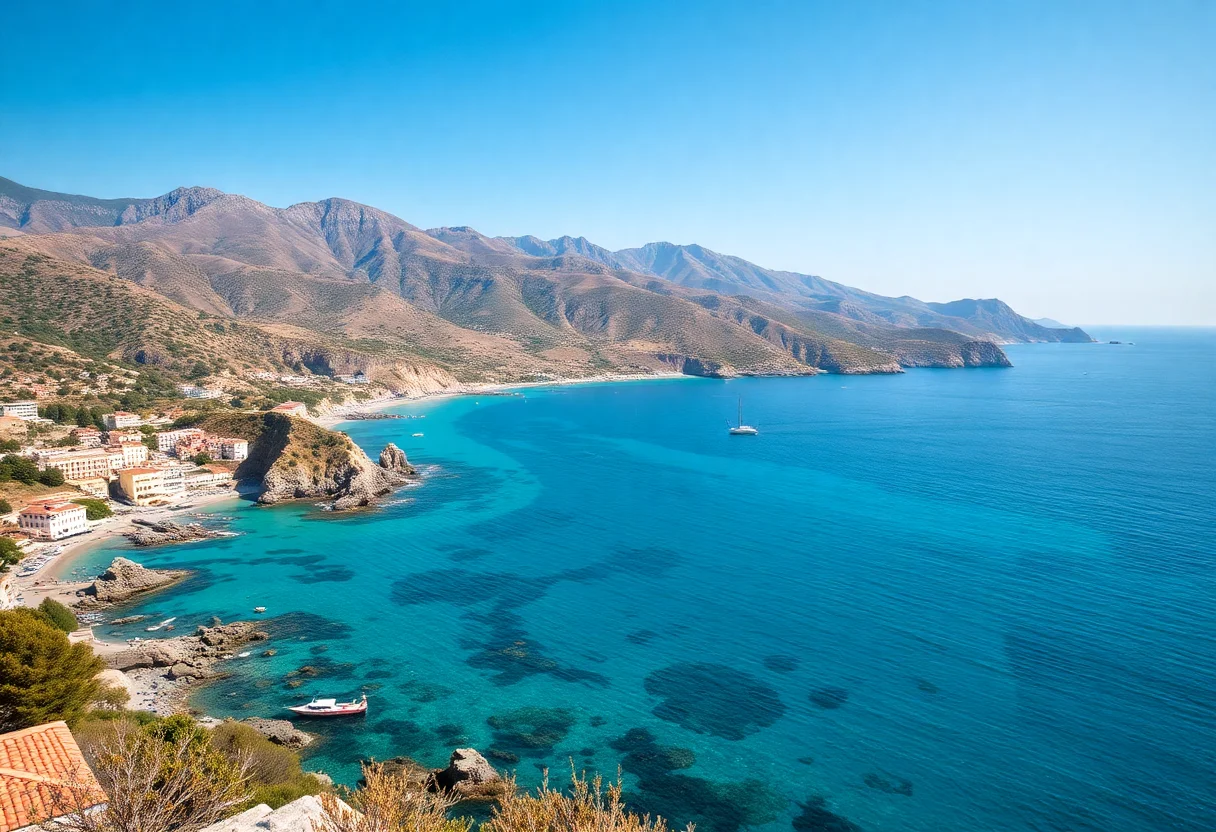 Beautiful view of the turquoise coast and mountains in the Mediterranean region